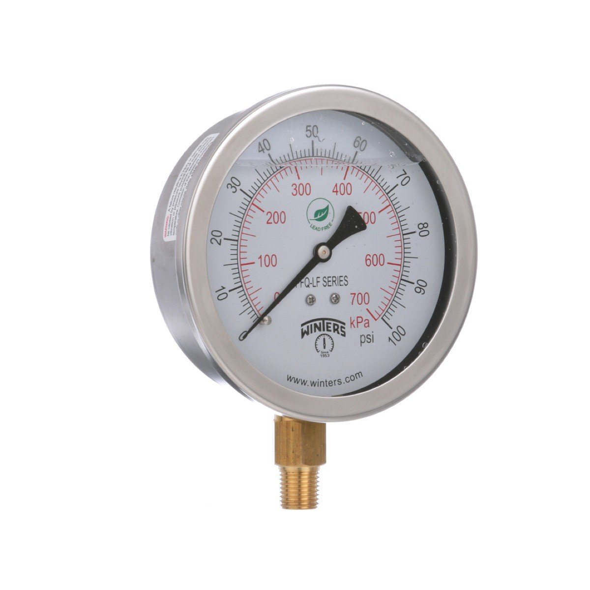 PFQ Gauge | 4in Dial | Lead Free Brass | Bottom Mount