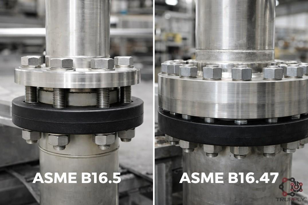 ASME B16.5 and ASME B16.47 flanged joint with gasket and bolting